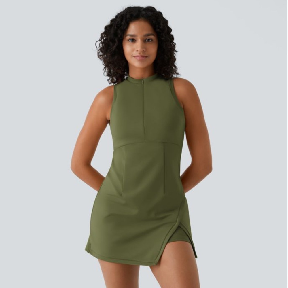 Sphagnum Moss/Olive Green Zippered Sleeveless Sporty Dress